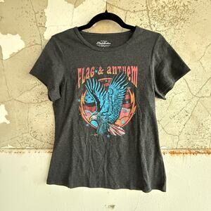 Eagle Graphic Tee Charcoal Gray Americana Biker Grunge Tee Small‎ Flag & Anthem
